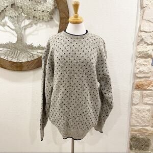 Vintage Authentic Issue Wool Crewneck Dot Dad Grandpa Sweater Gray Navy XL